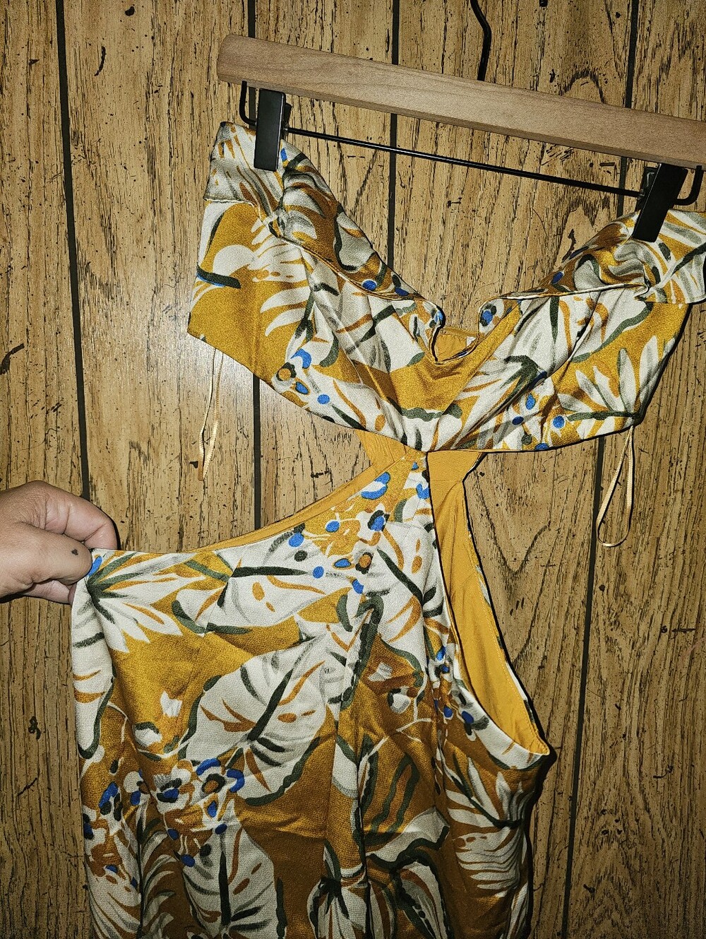 FASHION NOVA Marigold Satin Pack Your Bags Cut Out Strapless Jumpsuit - Large - Picture 4 of 12
